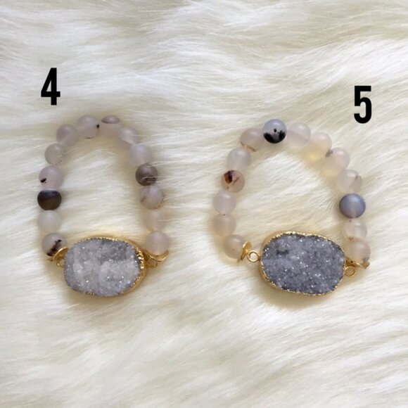 Gold Plated Druzy and Frosted Agate Bracelet - Picture 3 of 4